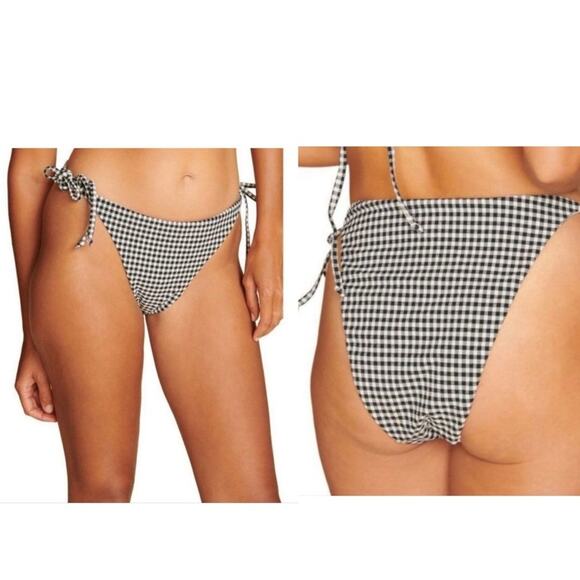 Andie Swim Gingham The String Bikini Bottom Black White Plaid - Picture 13 of 13